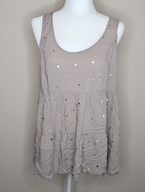 torrid Taupe Scoop Neck Peplum Tank with Gold Heart Foil Size 00